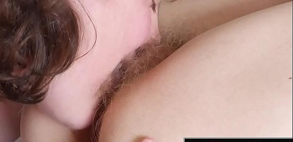  GirlsOutWest - Hairy lesbians lick each others bush on bed